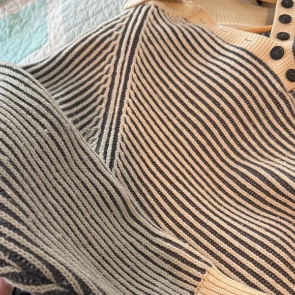 Mara Hoffman wool ribbed collared Henley sweater